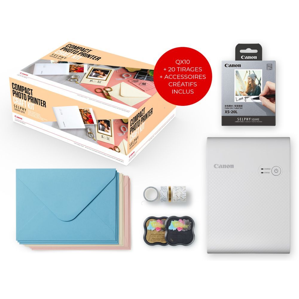 Canon Selphy Square QX10 Portable Photo Printer - Creative Kit, White