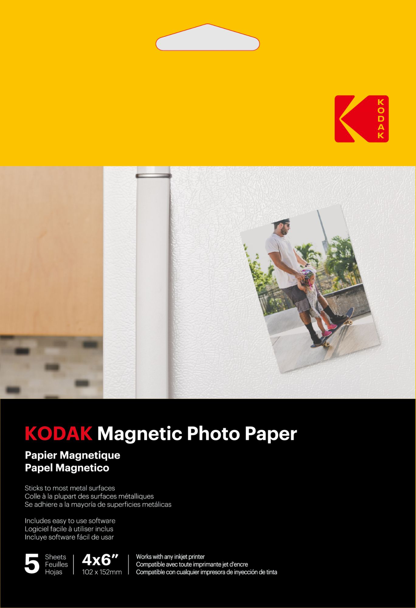 Papel fotográfico magnético Kodak - 5 hojas de papel foto - 4x6 pulgadas - Compatible con impresoras de inyección de tinta