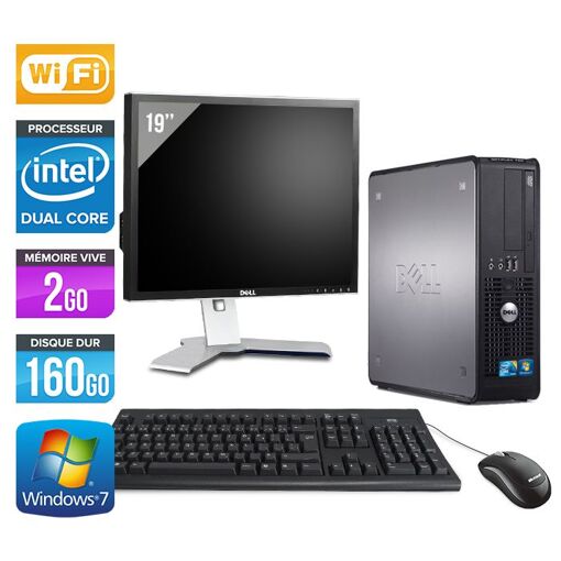 Dell Optiplex 780 SFF Desktop Computer + 19' Screen - Intel Core Duo E5300 / 2.60 GHz - 2GB RAM - 160GB HDD - DVD - Gigabit Ethernet - Wi-Fi - Windows 7 Pro