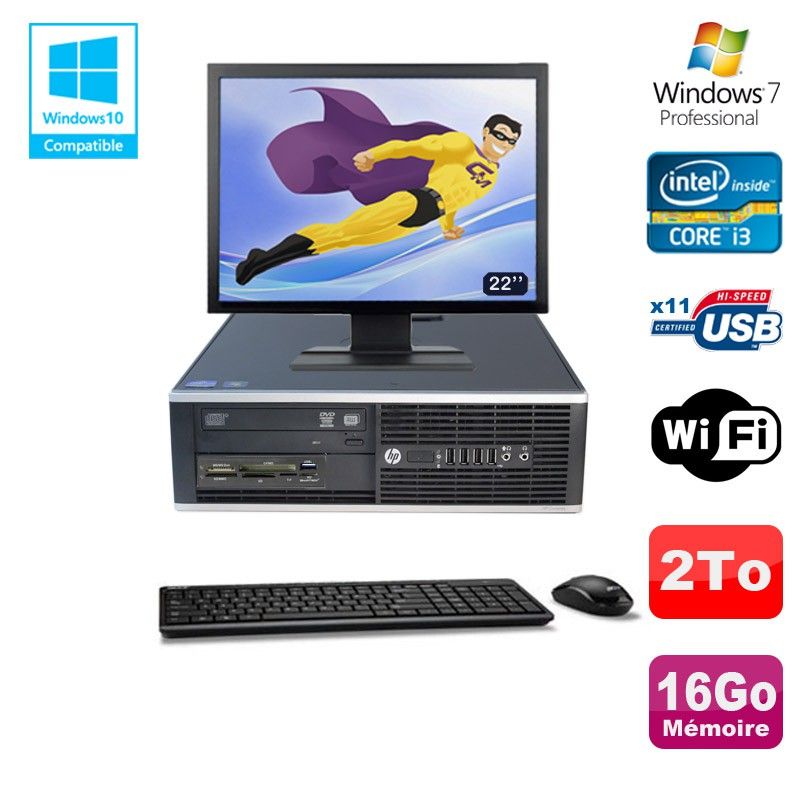 HP Compaq 6200 Pro SFF PC - Intel i3 3.3GHz, 16GB RAM, 2TB HDD, DVD Drive, Wi-Fi, Windows 7 Pro