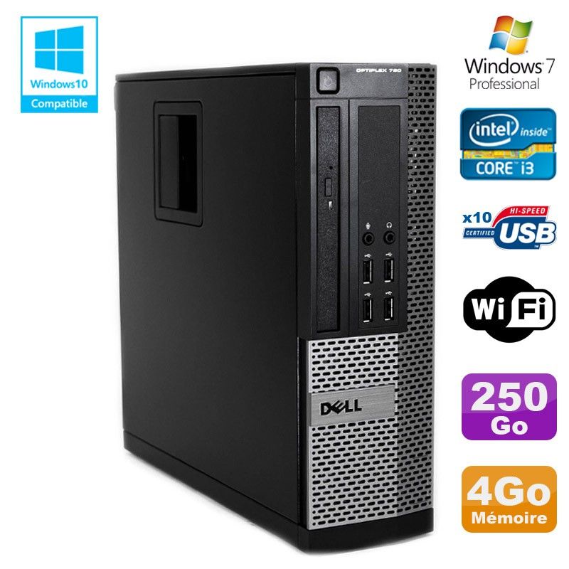 PC de escritorio Dell Optiplex 790 SFF - Procesador Intel Core i3-2120, 4GB de RAM, 250GB HDD, WiFi, Windows 7 Profesional