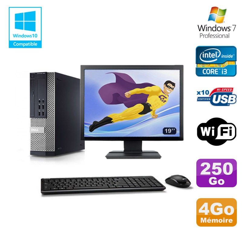 Dell Optiplex 790 SFF PC - Intel Core i3-2120, 4GB RAM, 250GB HDD, WiFi, Windows 7 Pro + 19" Screen