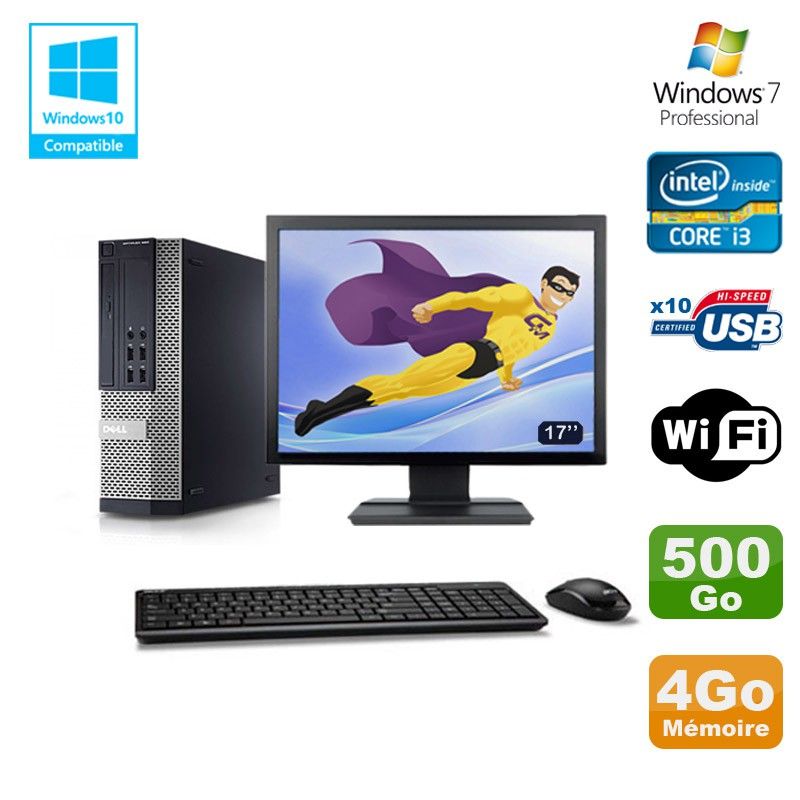Dell Optiplex 790 SFF PC - Intel Core i3-2120, 4GB RAM, 500GB HDD, WiFi, Windows 7 Pro + 17" Screen