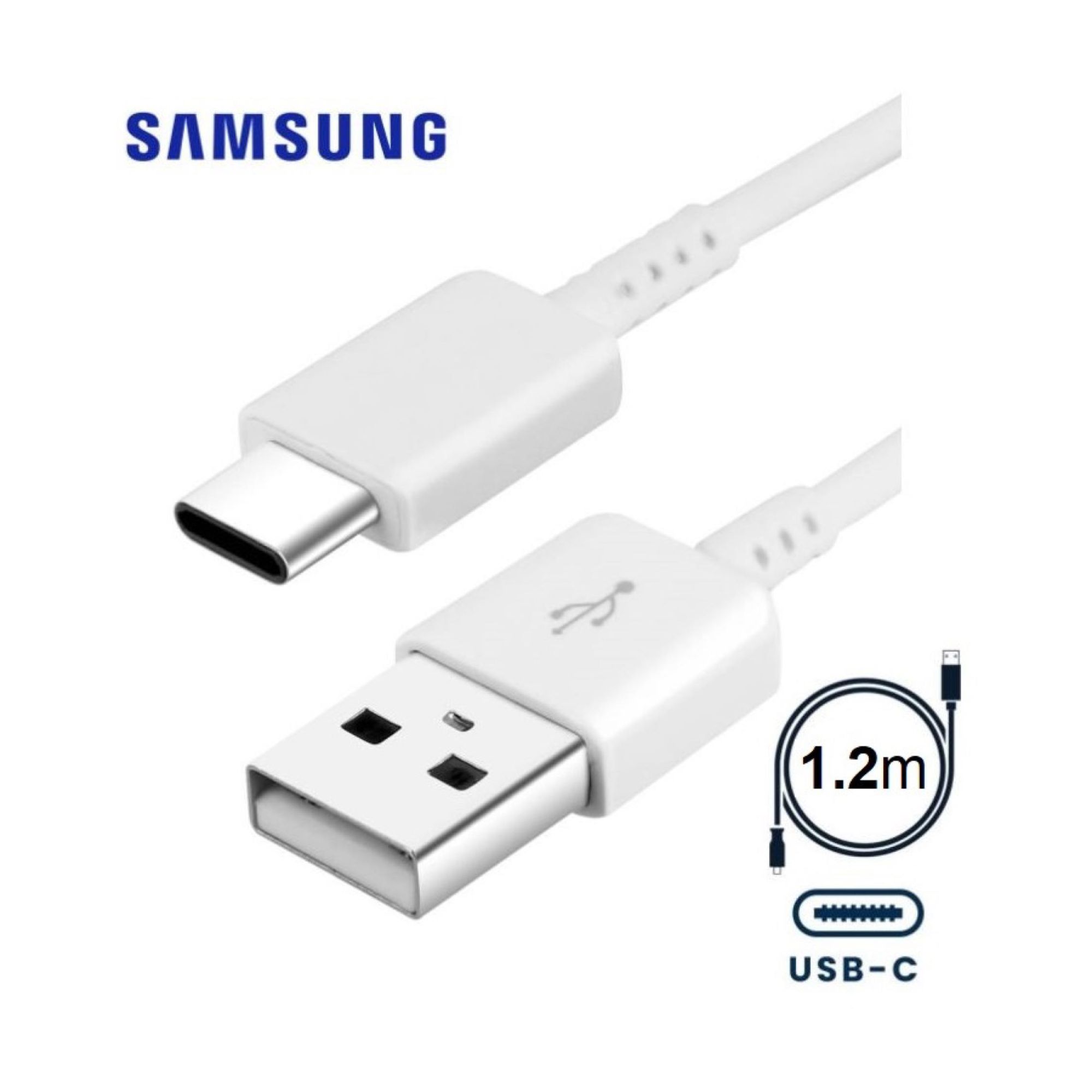 Câble de charge rapide USB-A vers USB-C compatible Samsung, 120 cm (Blanc)