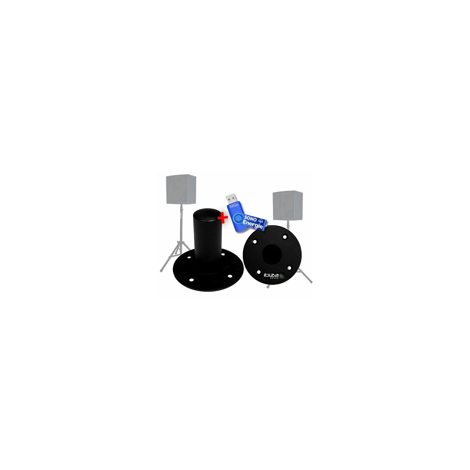 Ibiza Sound Round Adapters: Floor Stand Speaker Mounting Kit + 32GB USB Drive