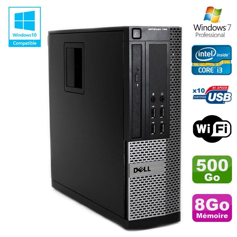 PC de escritorio Dell Optiplex 790 SFF - Procesador Intel Core i3-2120, 8 GB de RAM, 500 GB HDD, WiFi, Windows 7 Profesional