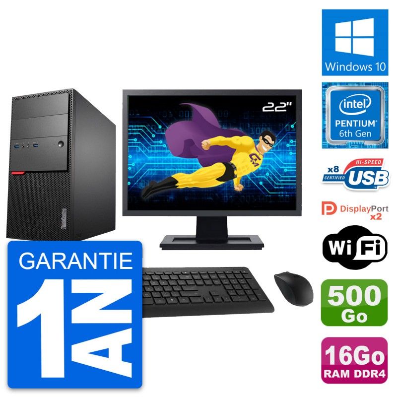 Lenovo ThinkCentre M800 Desktop Computer, 22" Screen, Intel G4400, 16GB RAM, 500GB HDD, Windows 10, WiFi