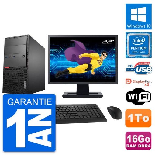 Computadora de escritorio Lenovo ThinkCentre M800, pantalla de 22', procesador Pentium G4400, 16 GB de RAM, 1 TB HDD, Windows 10, WiFi
