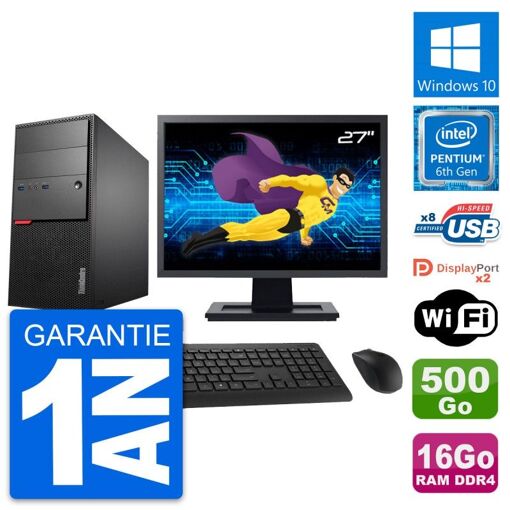 Computadora de escritorio Lenovo ThinkCentre M800 - Pantalla de 27'', Procesador Intel G4400, 16GB de RAM, 500GB HDD, Windows 10, WiFi