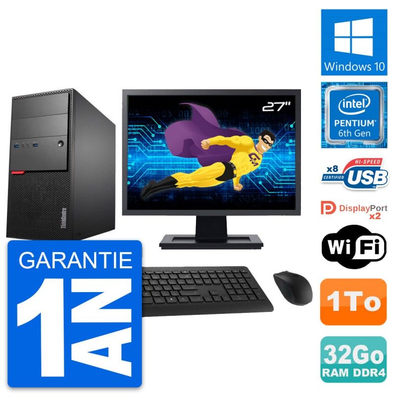 Lenovo M800 Desktop Computer - 27" Screen, Pentium G4400, 32GB RAM, 1TB Storage, WiFi