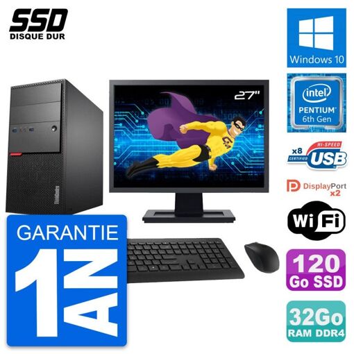 Computadora de escritorio Lenovo M800, pantalla de 27', procesador Pentium G4400, 32 GB de RAM, 120 GB SSD, Windows 10, WiFi