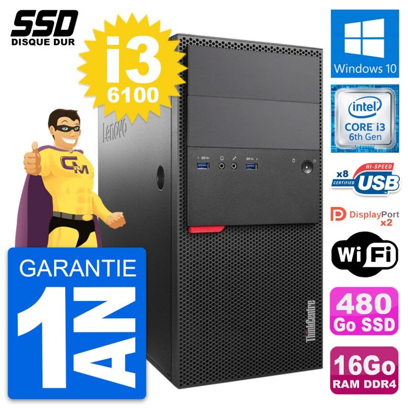 Lenovo ThinkCentre M800 Desktop PC - Intel i3-6100, 16GB RAM, 480GB SSD, Windows 10, WiFi