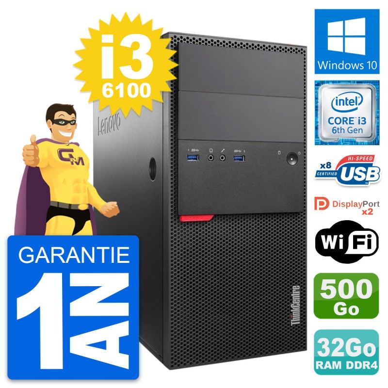Lenovo ThinkCentre M800 Desktop PC - i3-6100, 32GB RAM, 500GB Storage, Windows 10, WiFi