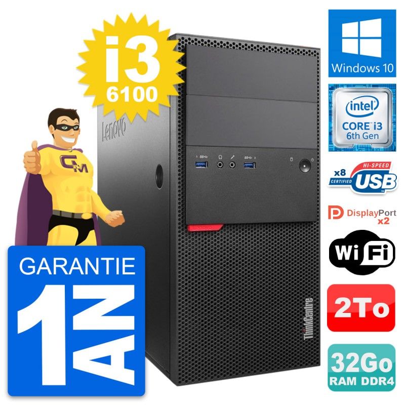 Lenovo ThinkCentre M800 Core i3-6100 32GB RAM 2TB HDD Windows 10 WiFi Desktop PC