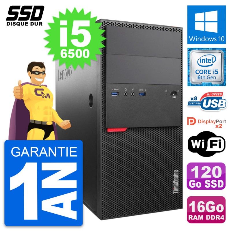 Lenovo ThinkCentre M800 Desktop PC - Intel i5-6500, 16GB RAM, 120GB SSD, Windows 10, WiFi
