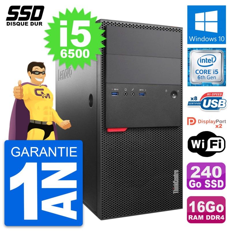Lenovo ThinkCentre M800 Desktop PC - Intel i5-6500, 16GB RAM, 240GB SSD, Windows 10, WiFi