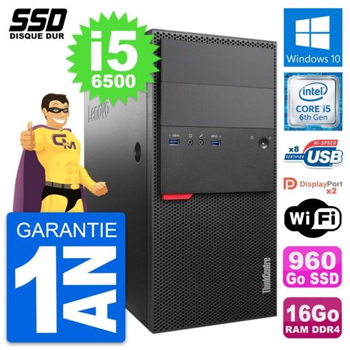 PC de escritorio Lenovo ThinkCentre M800 - Procesador Intel i5-6500, 16GB de RAM, 960GB SSD, Windows 10, WiFi