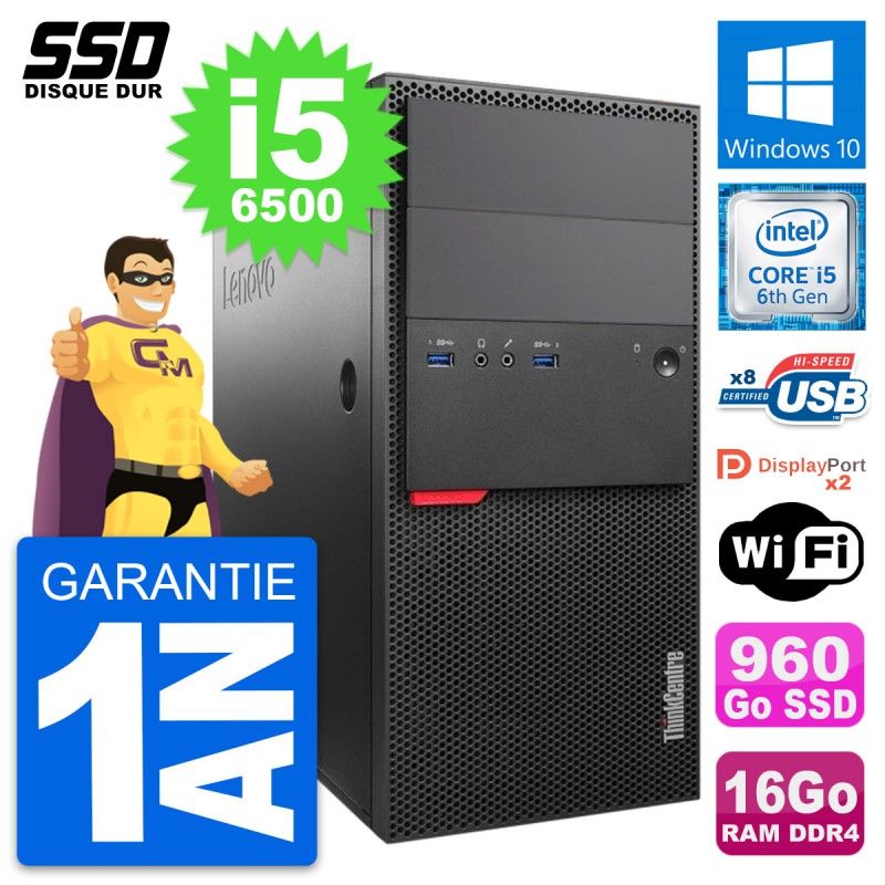 Lenovo ThinkCentre M800 Desktop PC - Intel i5-6500, 16GB RAM, 960GB SSD, Windows 10, WiFi
