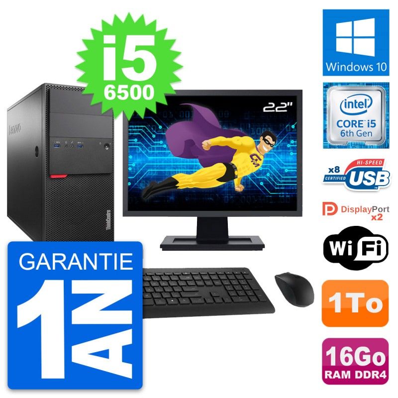 Lenovo M800 Desktop Computer - 22" Screen, Intel i5-6500, 16GB RAM, 1TB HDD, Windows 10, WiFi
