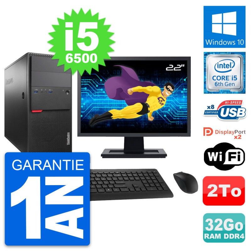Lenovo M800 Desktop PC - 22" Screen, Intel i5-6500, 32GB RAM, 2TB Storage, Windows 10, WiFi