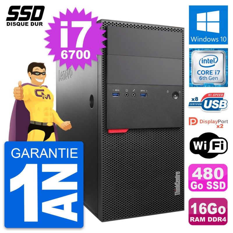Lenovo ThinkCentre M800 Desktop PC - Intel i7-6700, 16GB RAM, 480GB SSD, Windows 10, WiFi