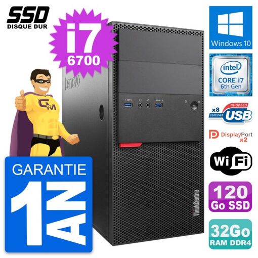 PC de escritorio Lenovo ThinkCentre M800 - Procesador Intel i7-6700, 32GB de RAM, 120GB SSD, Windows 10, WiFi