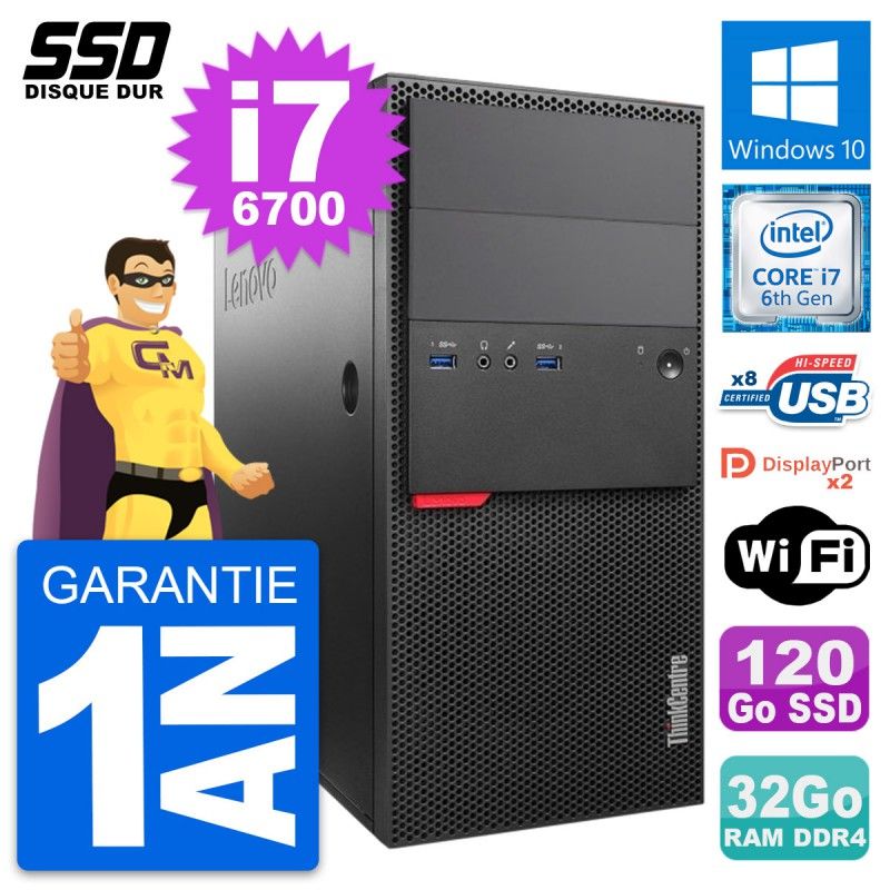 Lenovo ThinkCentre M800 Desktop PC - Intel i7-6700, 32GB RAM, 120GB SSD, Windows 10, WiFi