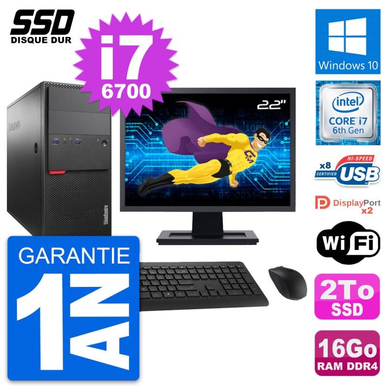 Lenovo M800 Desktop Computer - 22" Screen, Intel i7-6700, 16GB RAM, 2TB SSD, Windows 10, WiFi