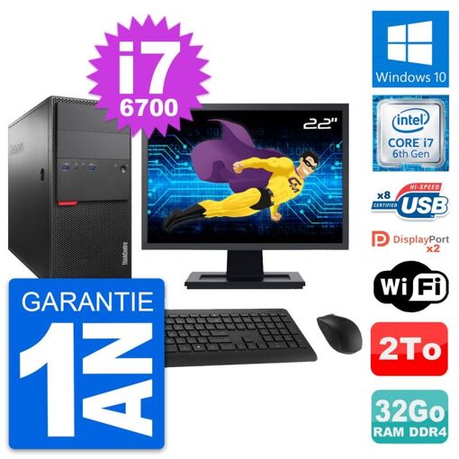 PC de escritorio Lenovo ThinkCentre M800 - Pantalla de 22', Intel i7-6700, 32GB RAM, 2TB HDD, Windows 10