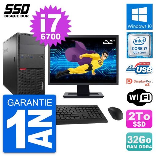 PC de escritorio Lenovo M800 - Pantalla de 22', Intel i7-6700, 32GB RAM, 2TB SSD, Windows 10, WiFi