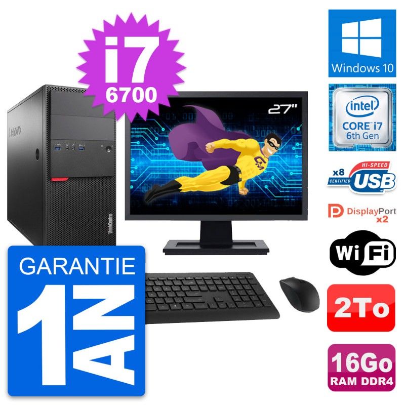 Lenovo M800 Tower PC - 27" Screen, Intel i7-6700, 16GB RAM, 2TB Storage, Windows 10