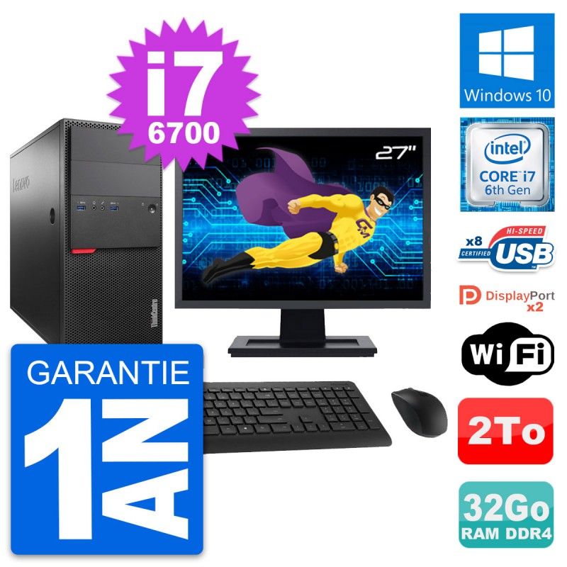 Computadora de escritorio Lenovo ThinkCentre M800, pantalla de 27'', procesador Intel i7-6700, 32GB de RAM, 2TB de almacenamiento, Windows 10, WiFi
