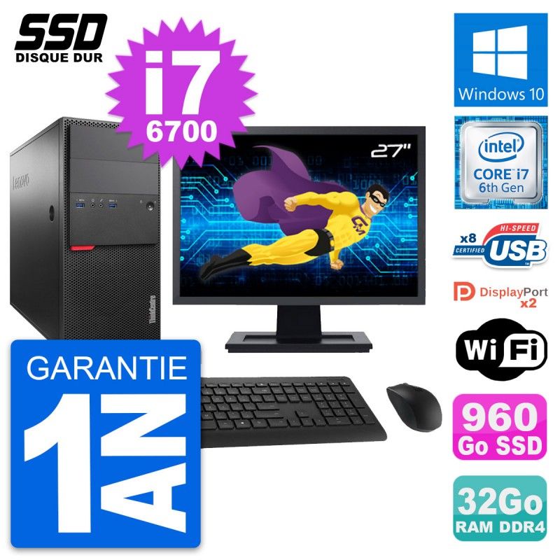 Computadora de escritorio Lenovo M800 - Pantalla de 27', Intel i7-6700, 32GB RAM, 960GB SSD, Windows 10, WiFi