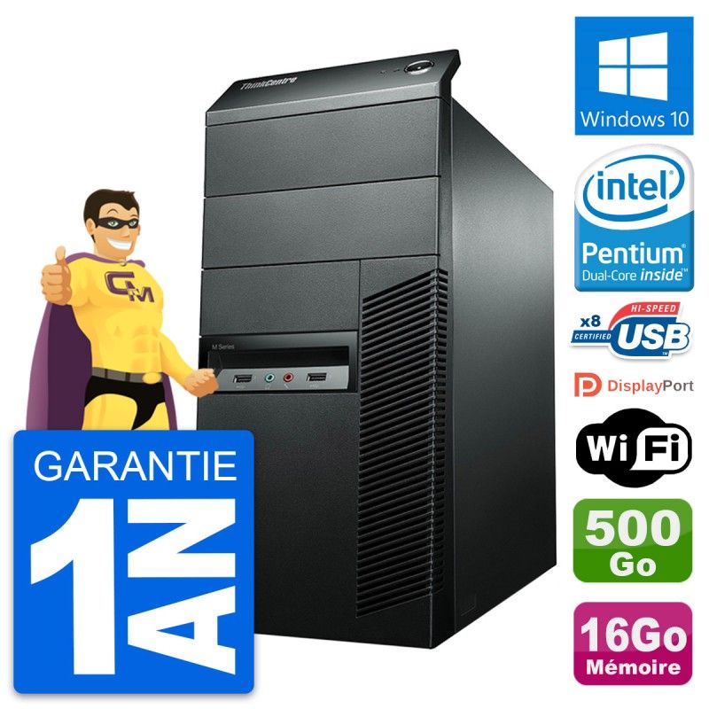 Lenovo ThinkCentre M92p Desktop PC - Intel Pentium G2020, 16GB RAM, 500GB Hard Drive, Windows 10, WiFi