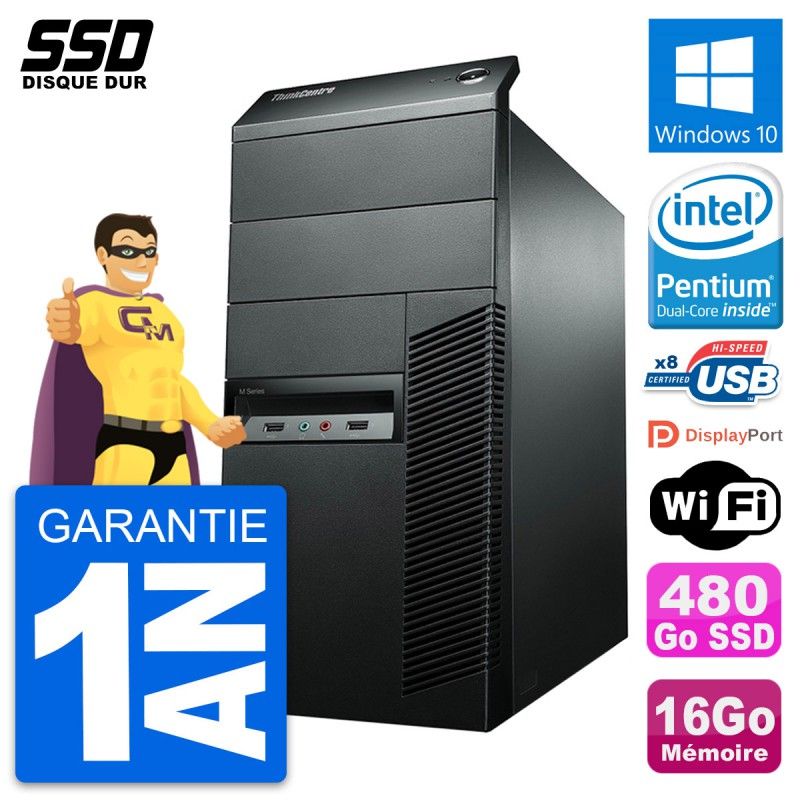 Lenovo ThinkCentre M92p Desktop PC - Pentium G2020, 16GB RAM, 480GB SSD, Windows 10, WiFi