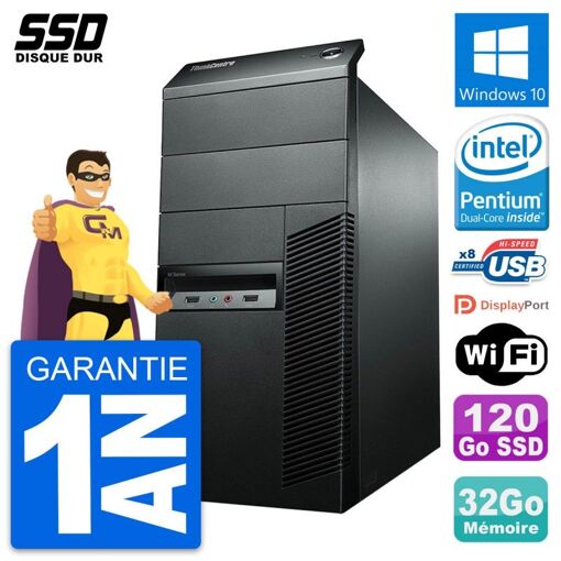 Computadora de escritorio Lenovo ThinkCentre M92p - Procesador Intel Pentium G2020, 32GB de RAM, 120GB SSD, Windows 10, WiFi