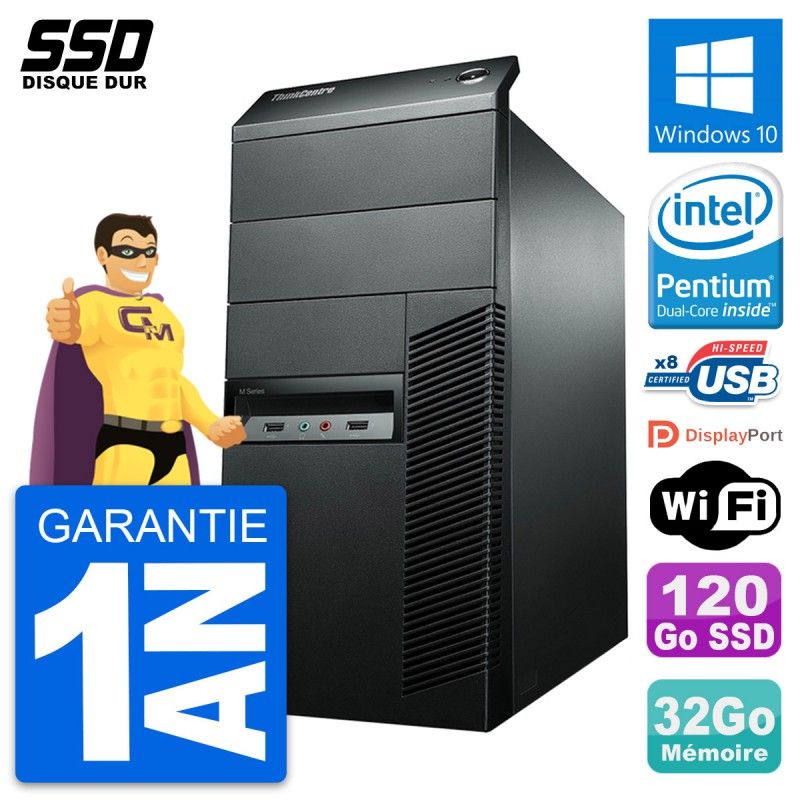 Lenovo ThinkCentre M92p Desktop Computer - Intel Pentium G2020, 32GB RAM, 120GB SSD, Windows 10, WiFi