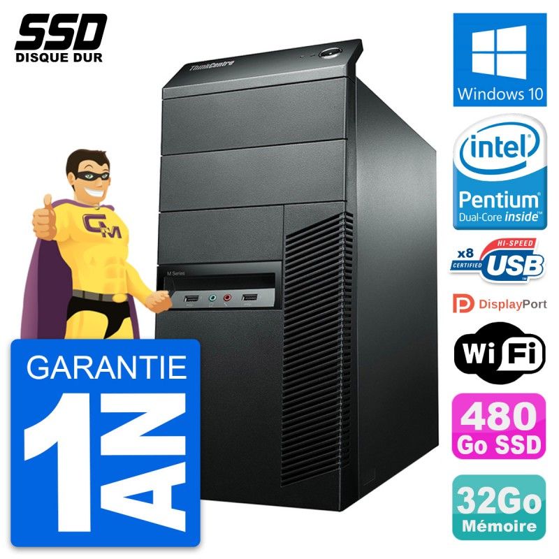 Lenovo ThinkCentre M92p Desktop PC - Intel Pentium G2020, 32GB RAM, 480GB SSD, Windows 10, WiFi