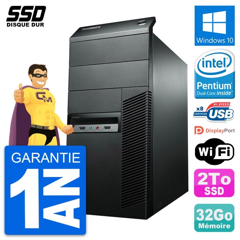Lenovo ThinkCentre M92p Desktop PC - Intel Pentium G2020, 32GB RAM, 2TB SSD, Windows 10, WiFi