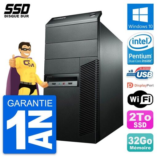 PC de escritorio Lenovo ThinkCentre M92p - Procesador Intel Pentium G2020, 32GB de RAM, 2TB SSD, Windows 10, WiFi