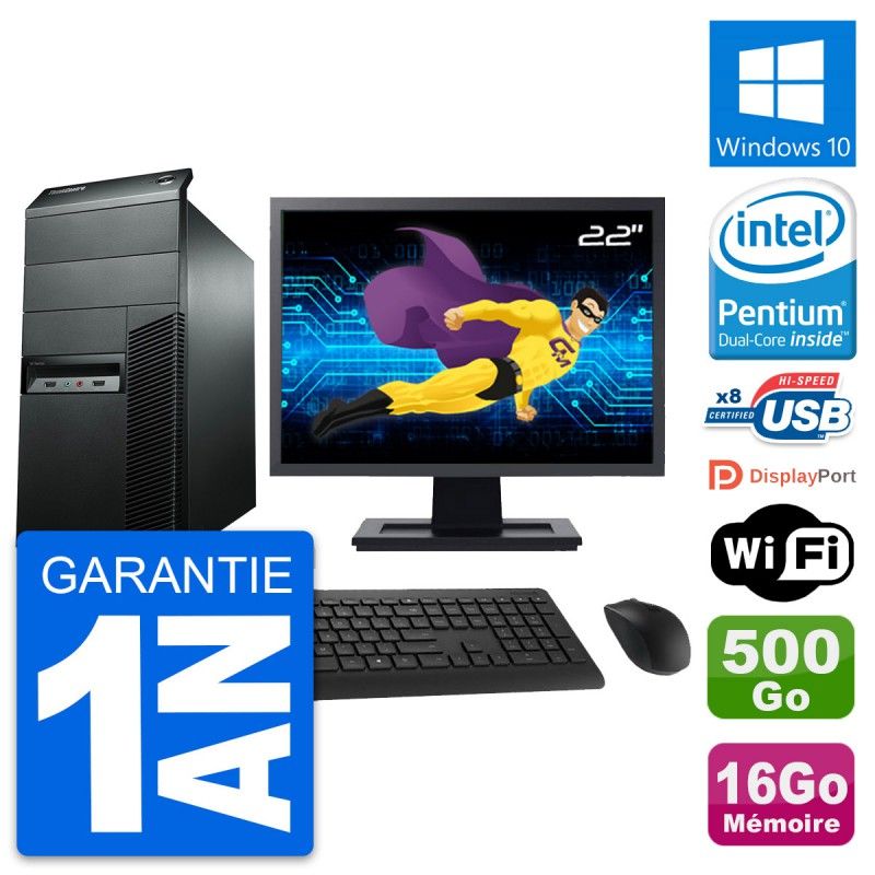 Lenovo M92p Desktop PC - 22" Screen, Intel G2020, 16GB RAM, 500GB HDD, Windows 10, WiFi