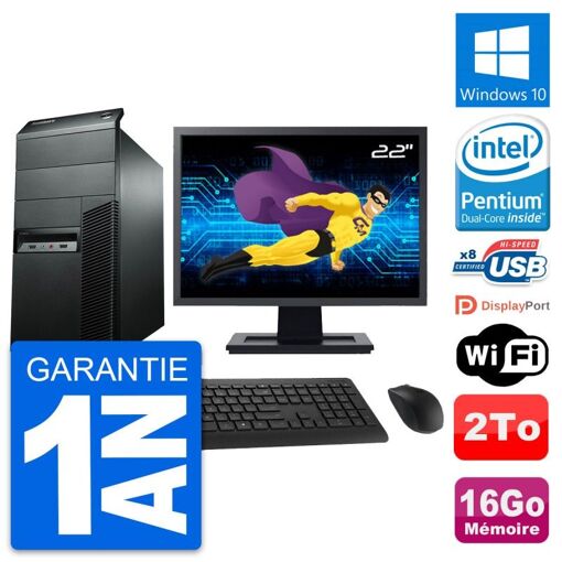 Lenovo M92p Mid Tower PC - 22" Screen, Pentium G2020, 16GB RAM, 2TB HDD, WiFi