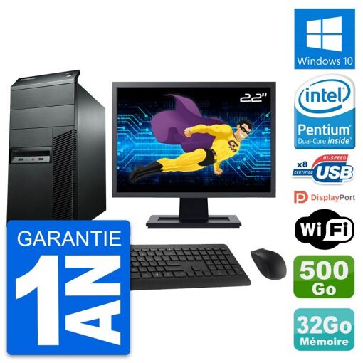 Computadora de escritorio Lenovo M92p, pantalla de 22 pulgadas, procesador Intel Pentium G2020, 32 GB de RAM, disco duro de 500 GB, Windows 10, WiFi