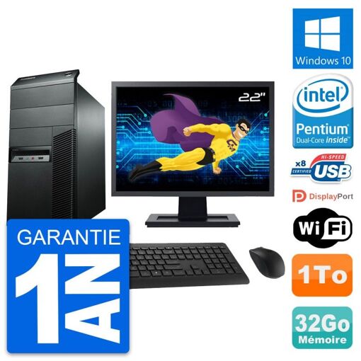 PC de escritorio Lenovo M92p - Pantalla de 22'', Procesador Intel Pentium G2020, 32GB de RAM, Disco duro de 1TB, Windows 10, WiFi
