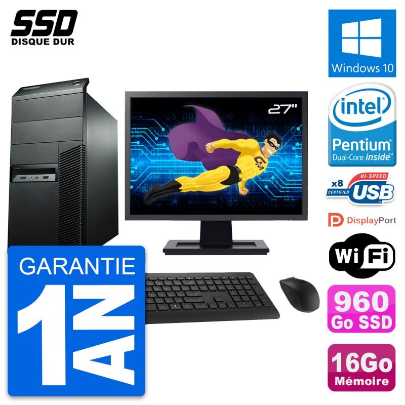 Lenovo M92p 27" Desktop PC - Pentium G2020, 16GB RAM, 960GB SSD, Windows 10, WiFi