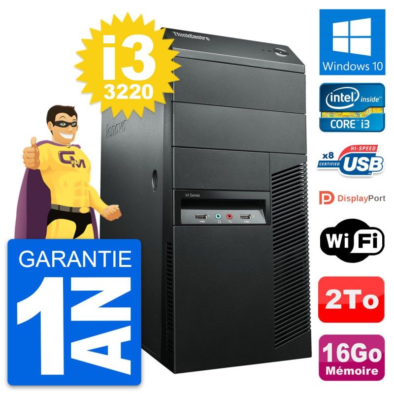 Lenovo ThinkCentre M92p Core i3-3220 16GB RAM 2TB HDD Windows 10 WiFi Desktop PC