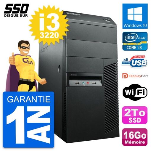 Lenovo ThinkCentre M92p Desktop PC - Intel i3-3220, 16GB RAM, 2TB SSD, Windows 10, WiFi