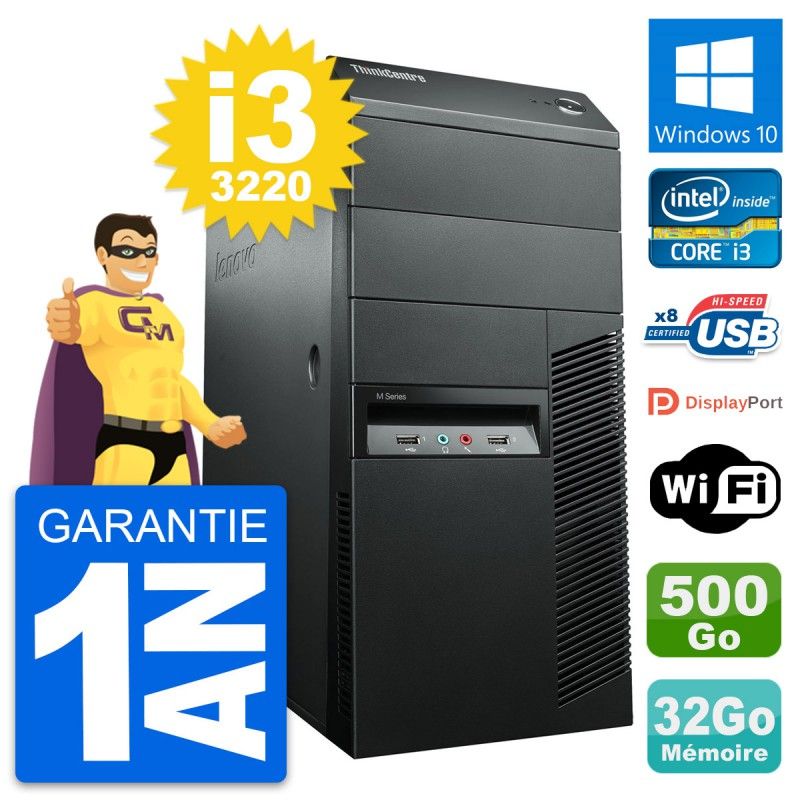 Lenovo ThinkCentre M92p Desktop Computer - Intel Core i3-3220, 32GB RAM, 500GB HDD, WiFi, Windows 10