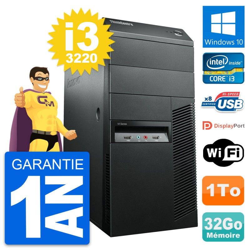 Lenovo ThinkCentre M92p Core i3-3220 32GB RAM 1TB HDD Windows 10 Wifi Desktop Computer