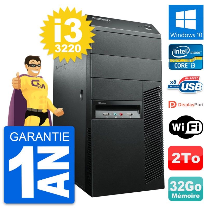 Lenovo ThinkCentre M92p Core i3-3220 32GB RAM 2TB HDD Windows 10 Wi-Fi Desktop PC